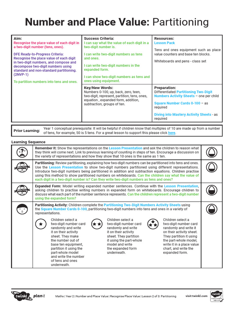 Year 2 Partitioning Two-Digit Numbers | PDF | Mathematics | Cognitive ...