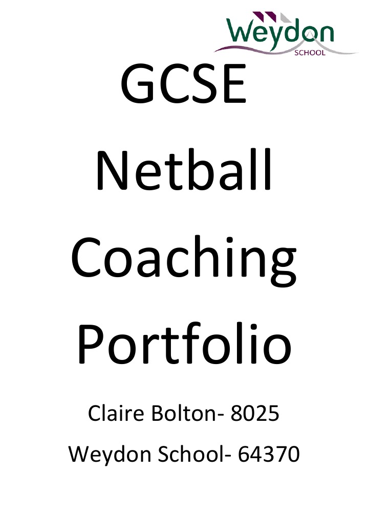 GCSE Netball Coaching Portfolio PDF