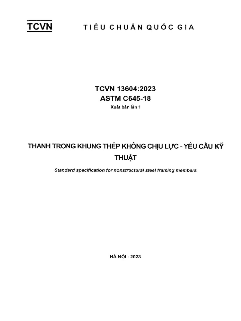 TCVN 13604-2023 (MOD ASTM C645-18) Thanh Trong Khung Thép Không Chịu ...