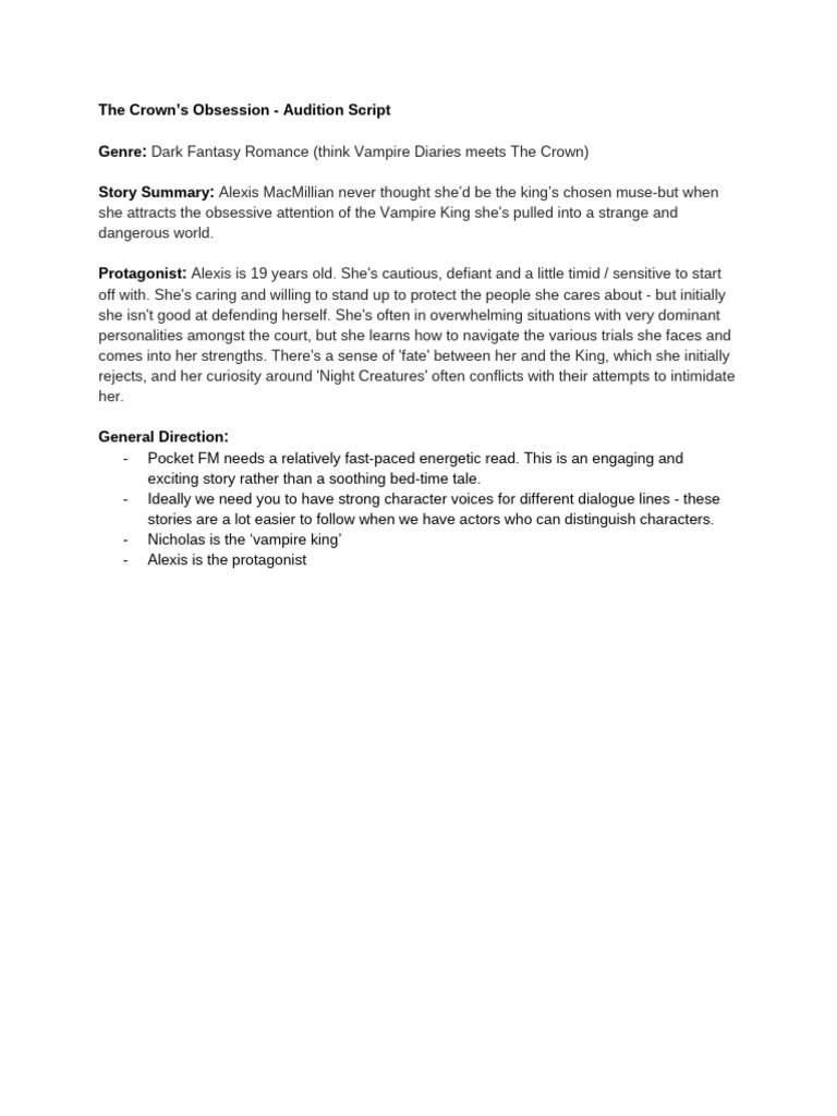 The Crown's Obsession: Audition Script | PDF