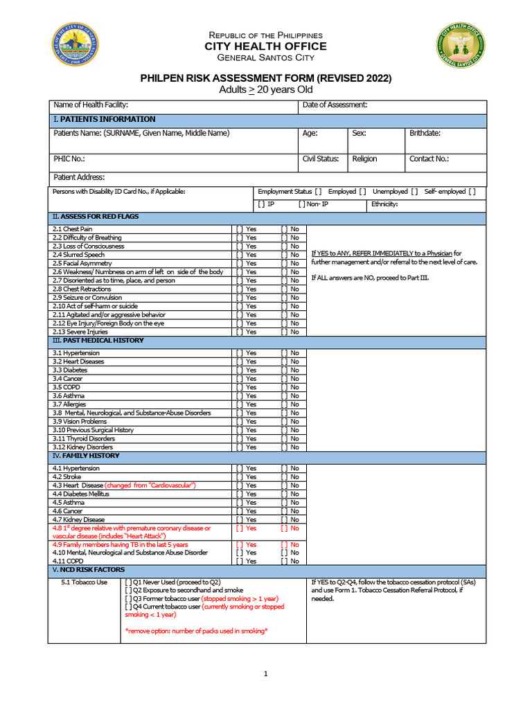 PhilPen Risk Assessment Form 2024 | PDF | Cardiovascular Diseases ...