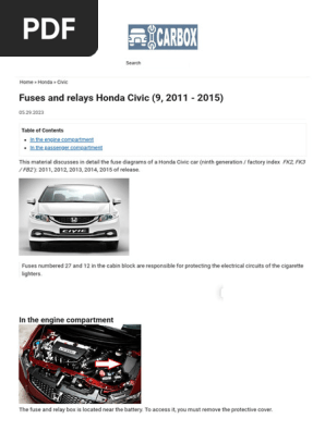 2015 honda civic cigarette lighter fuse location Box Locations on 2012-2015 Honda Civic cigarette lighter fuse