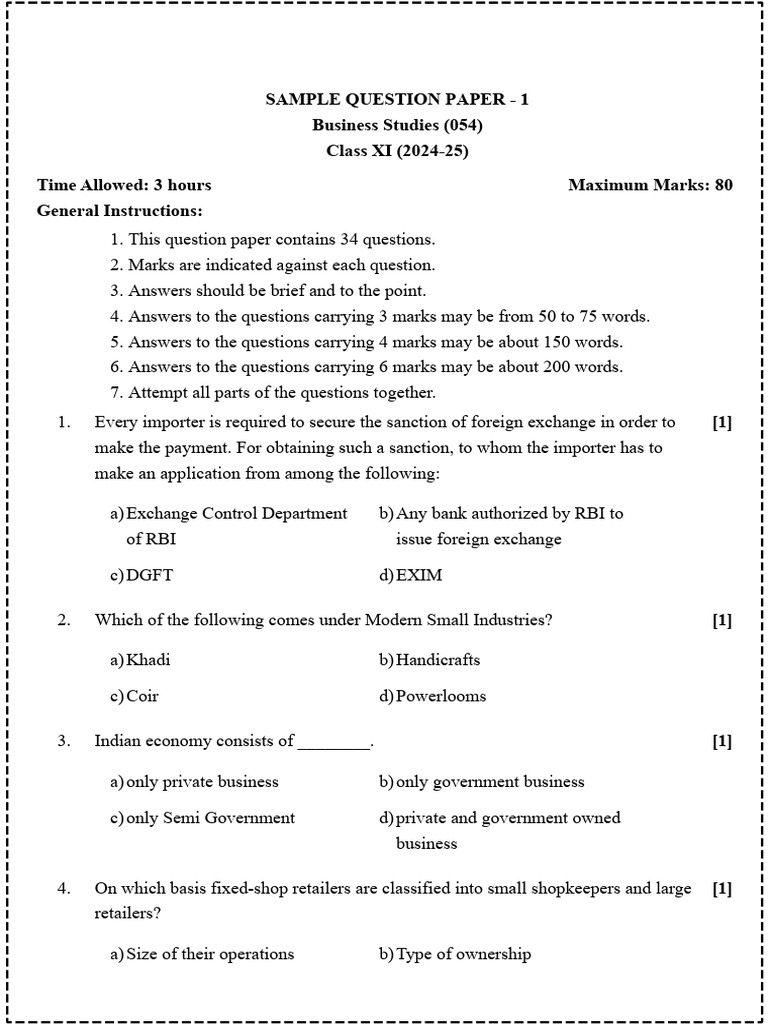11 BST Sample Paper 1 - Question | PDF | Exports | Taxes