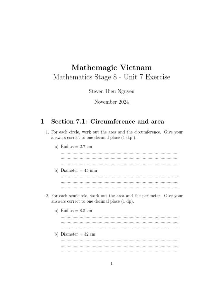 Math Exercises: Circles and Areas | PDF | Area | Trigonometry