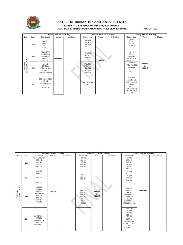 2025 Matric Final Exam Timetable | PDF