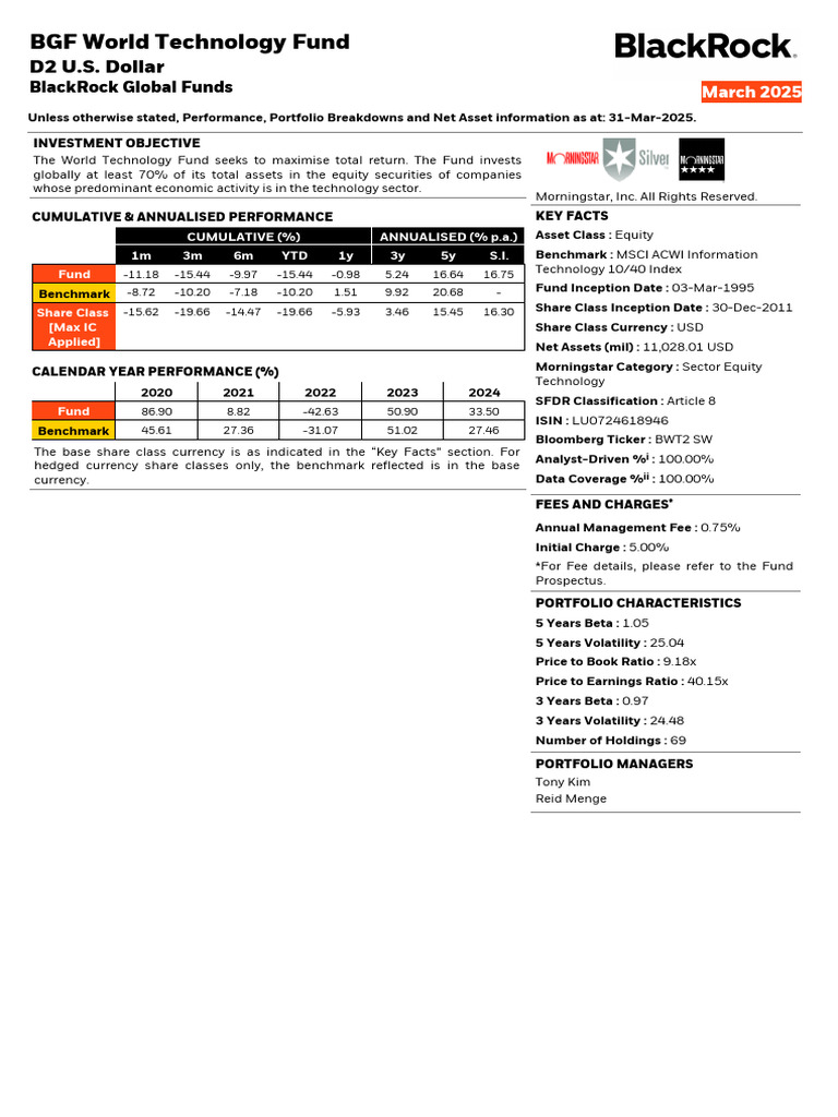 Blackrock World Technology Fund Fact Sheet | PDF | Investing | Msci