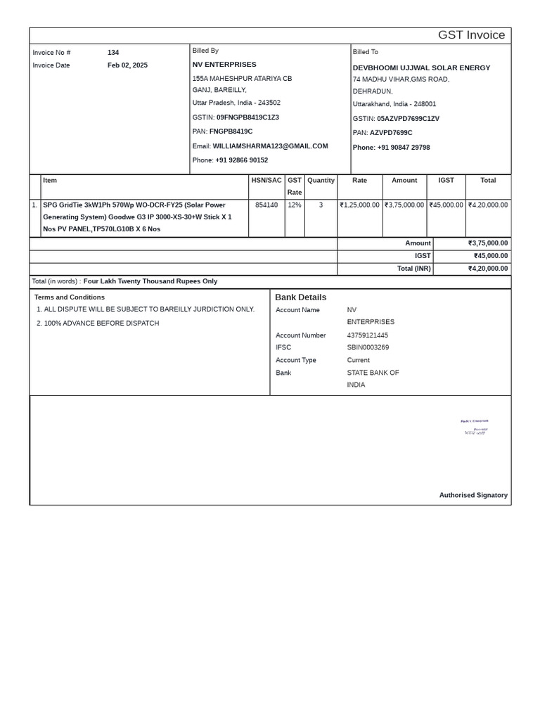 GST Invoice for Devbhoomi Ujjwal Solar | PDF | Renewable Energy | Taxation
