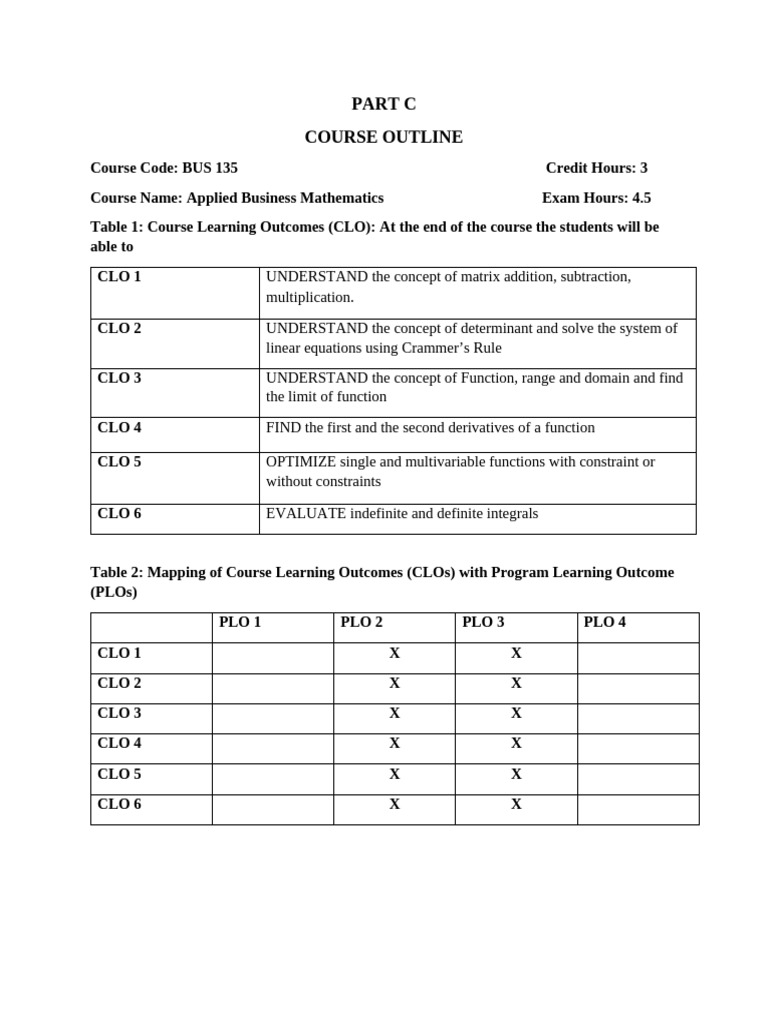 Applied Business Mathematics Course Outline | PDF | Mathematical ...