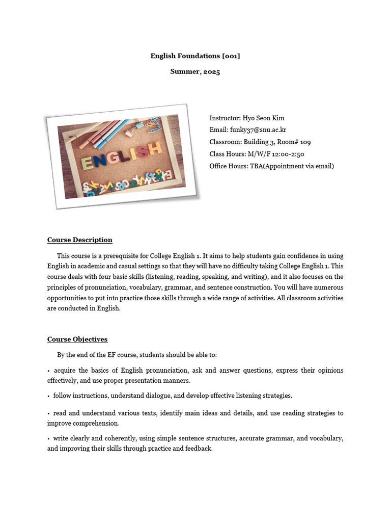 English Foundations (001) Summer, 2025 | PDF