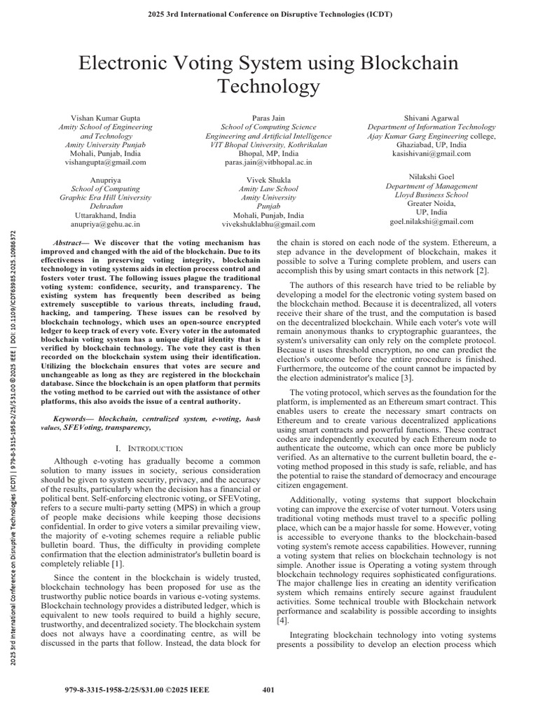 Blockchain-Based Electronic Voting System | PDF | Electronic Voting ...