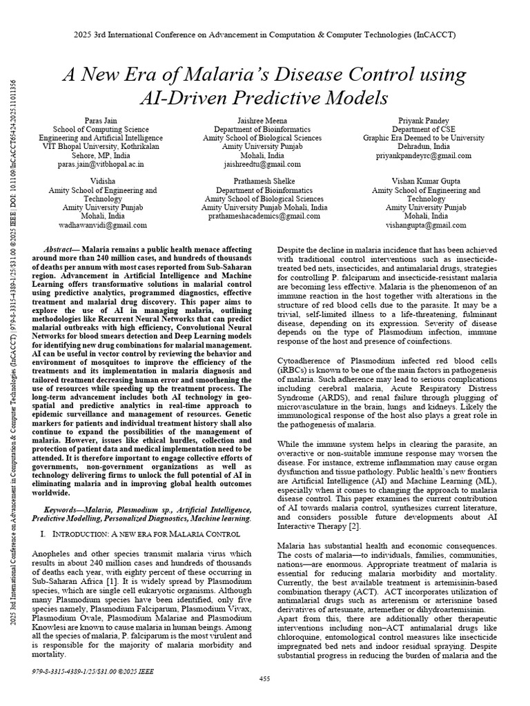 AI Innovations in Malaria Control | PDF | Malaria | Machine Learning
