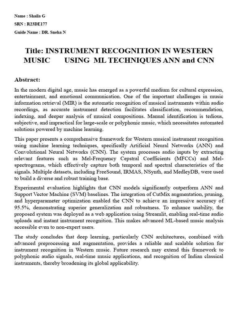 ML-Based Instrument Recognition in Music | PDF