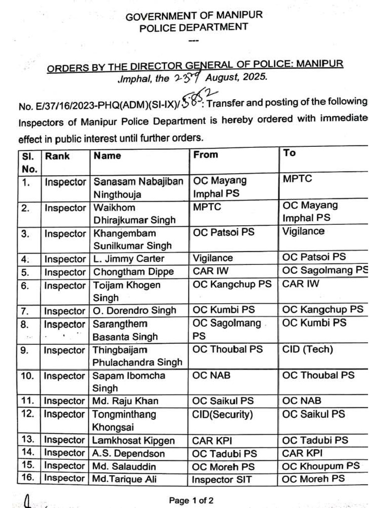Orders by The Director General of Police, Manipur | PDF
