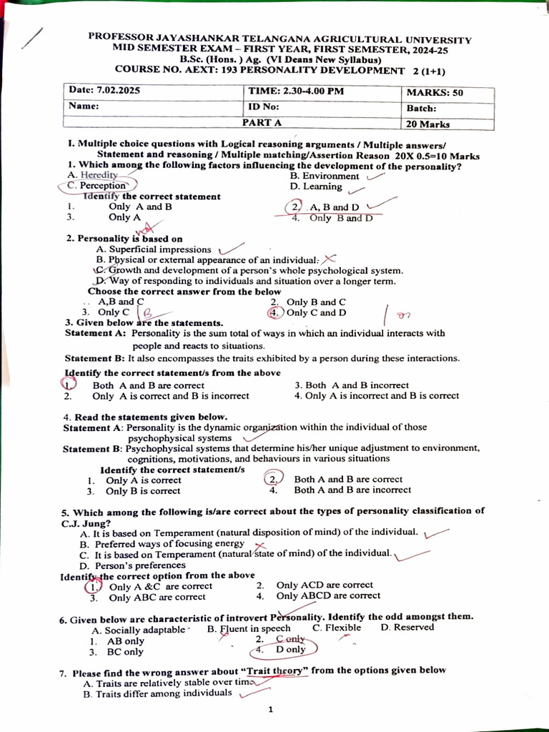 Aext Mid Sem Question Paper Pdf Extraversion And Introversion