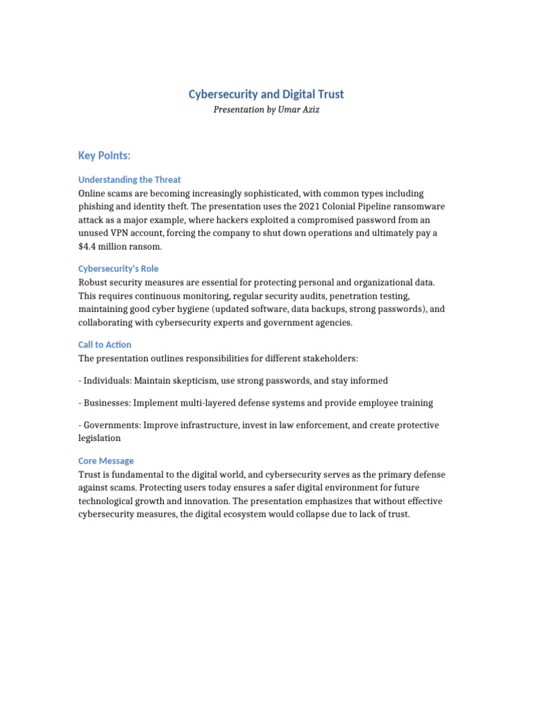 Building Digital Trust through Cybersecurity | PDF