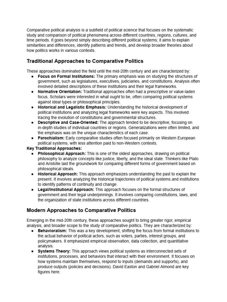 Comparative Politics: Traditional vs Modern Approaches | PDF ...