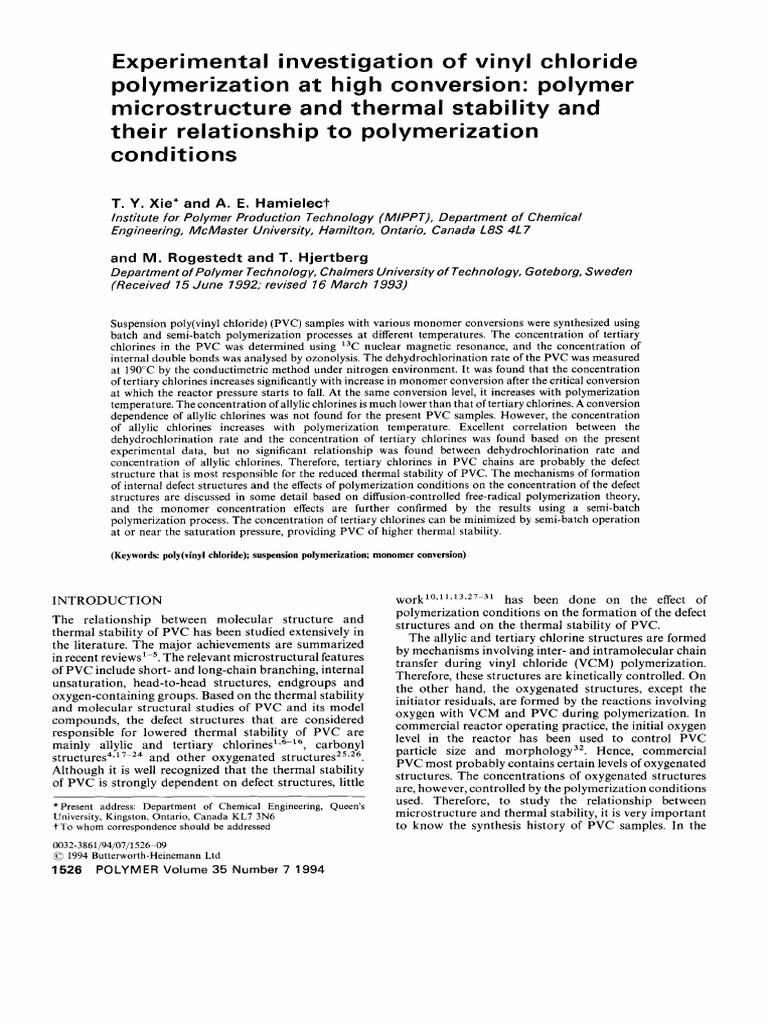 PVC Polymerization: Microstructure & Stability | PDF | Polymerization ...