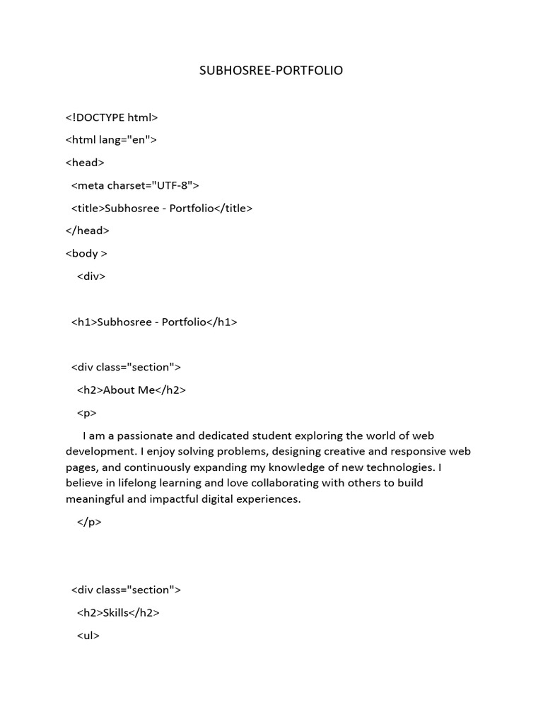 Subhosree's Web Development Portfolio | PDF