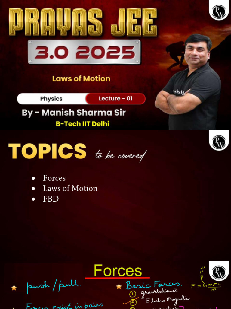 Laws of Motion 01 - Class Notes - Prayas JEE 3.0 2025 | PDF