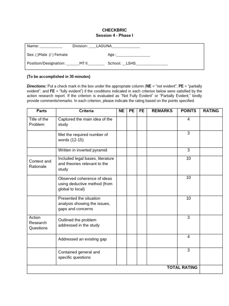 Session 4 - Phase 1 Checkbric | PDF | Methodology