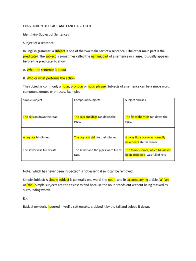 Understanding Subjects in Sentences | PDF