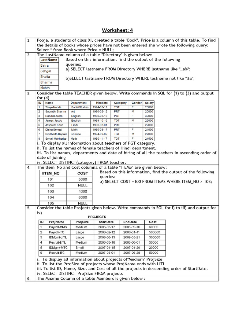 SQL Query Exercises for Students | PDF | Sql | Databases
