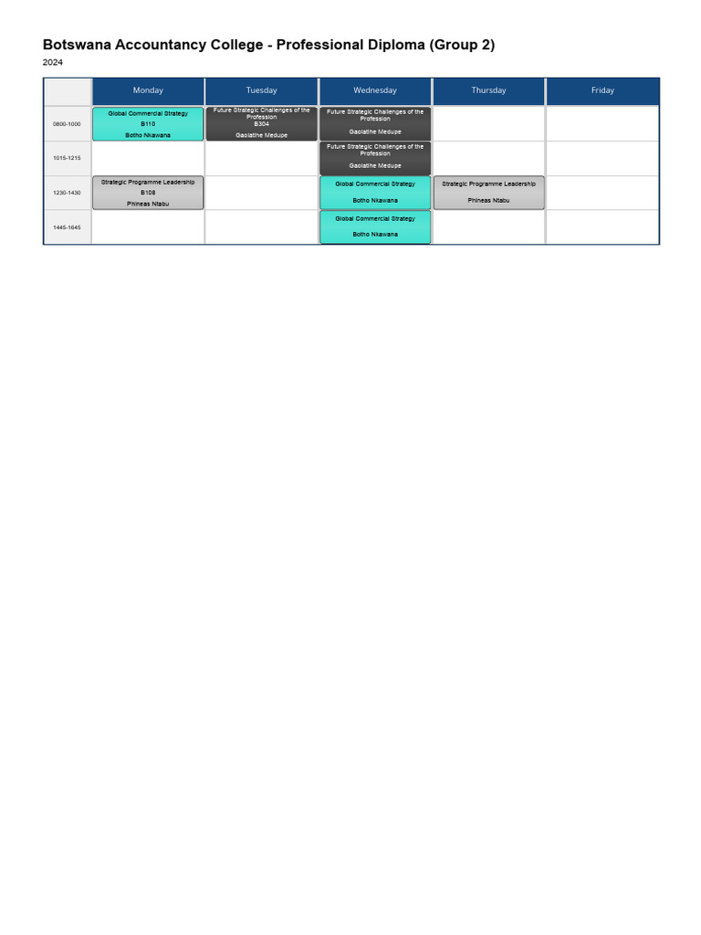 Sfps Professional Diploma (Group 2) Prime Timetable Premium. | PDF
