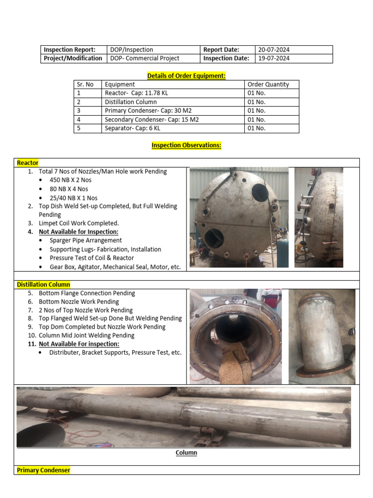 Commercial Project Inspection Report | PDF | Welding | Construction