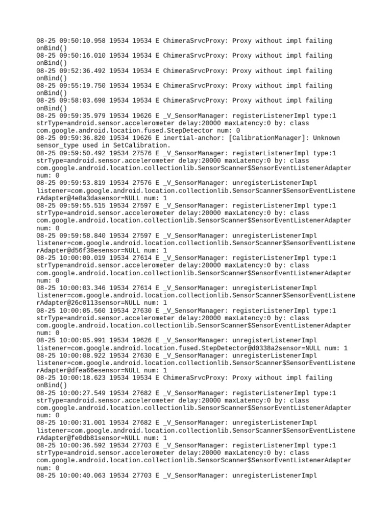 Android Sensor and Proxy Errors Log | PDF | Java (Programming Language ...