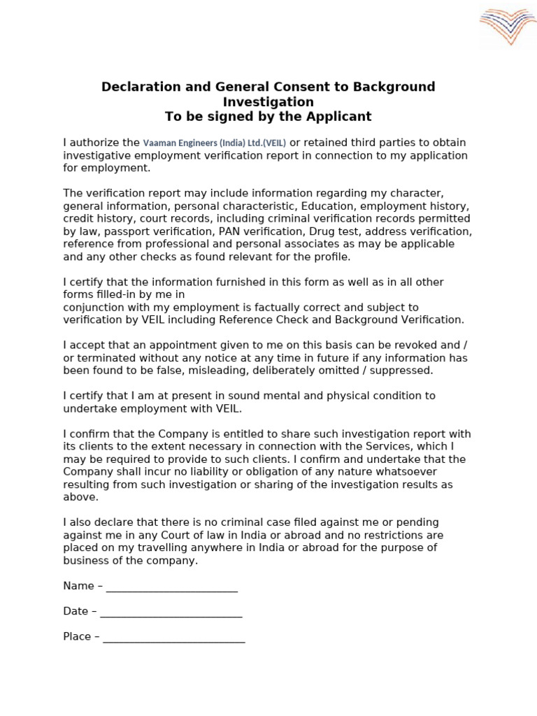 Background Investigation Consent Form | PDF