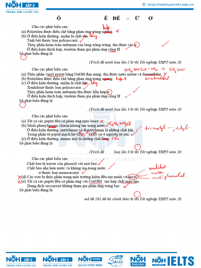 HS Đếm Hữu Cơ - Câu 1 Câu 50 | PDF