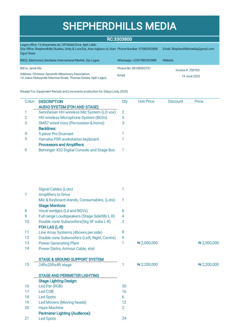 Equipment Rental Invoice for Events | PDF | Signal Processing | Audio ...