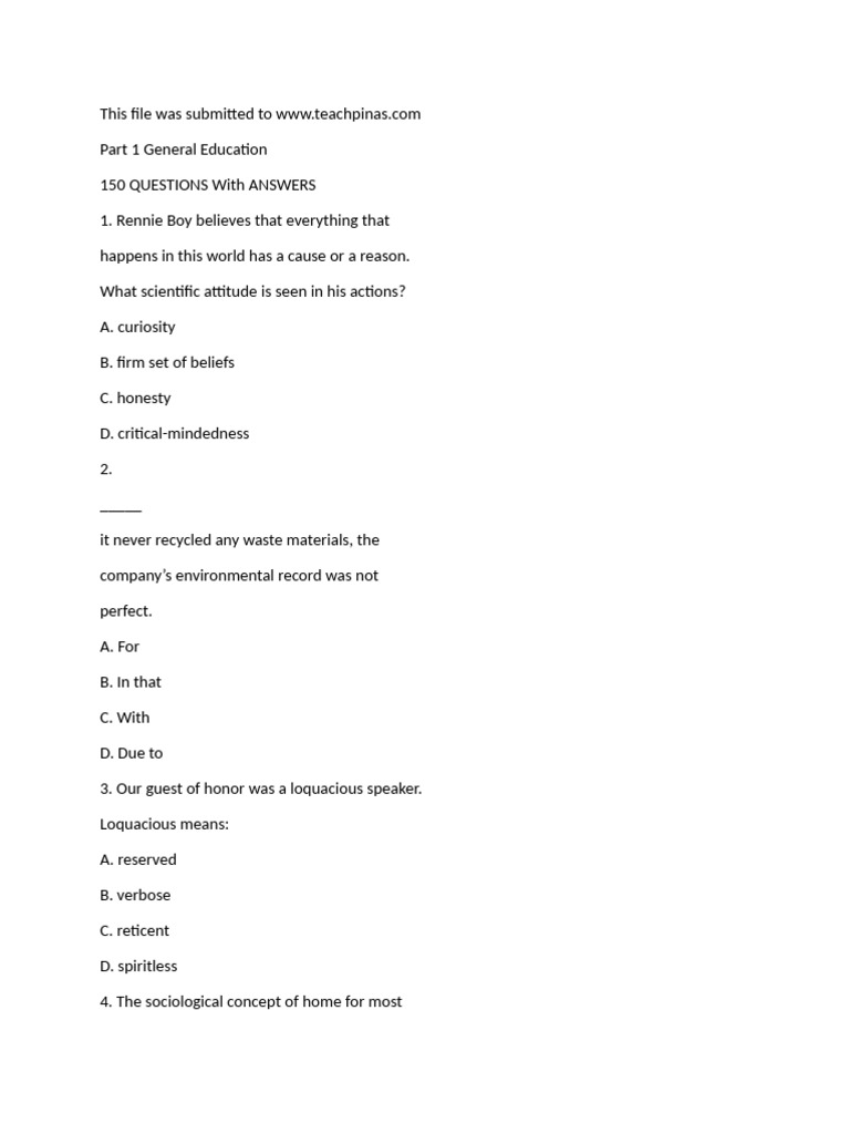 150 General Education Questions & Answers | PDF | Oxide