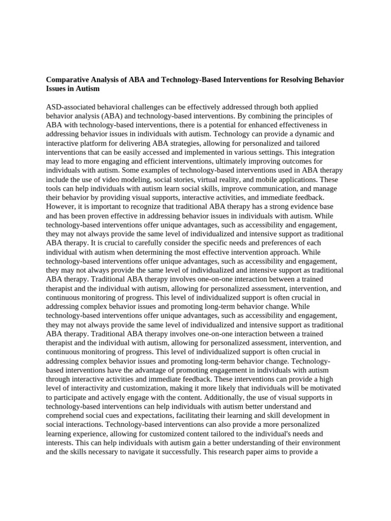ABA vs. Technology in Autism Interventions | PDF | Autism | Behavioural ...