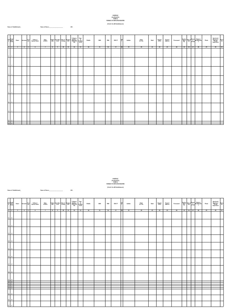 Employee Register Format - Form A | PDF | Government Of India