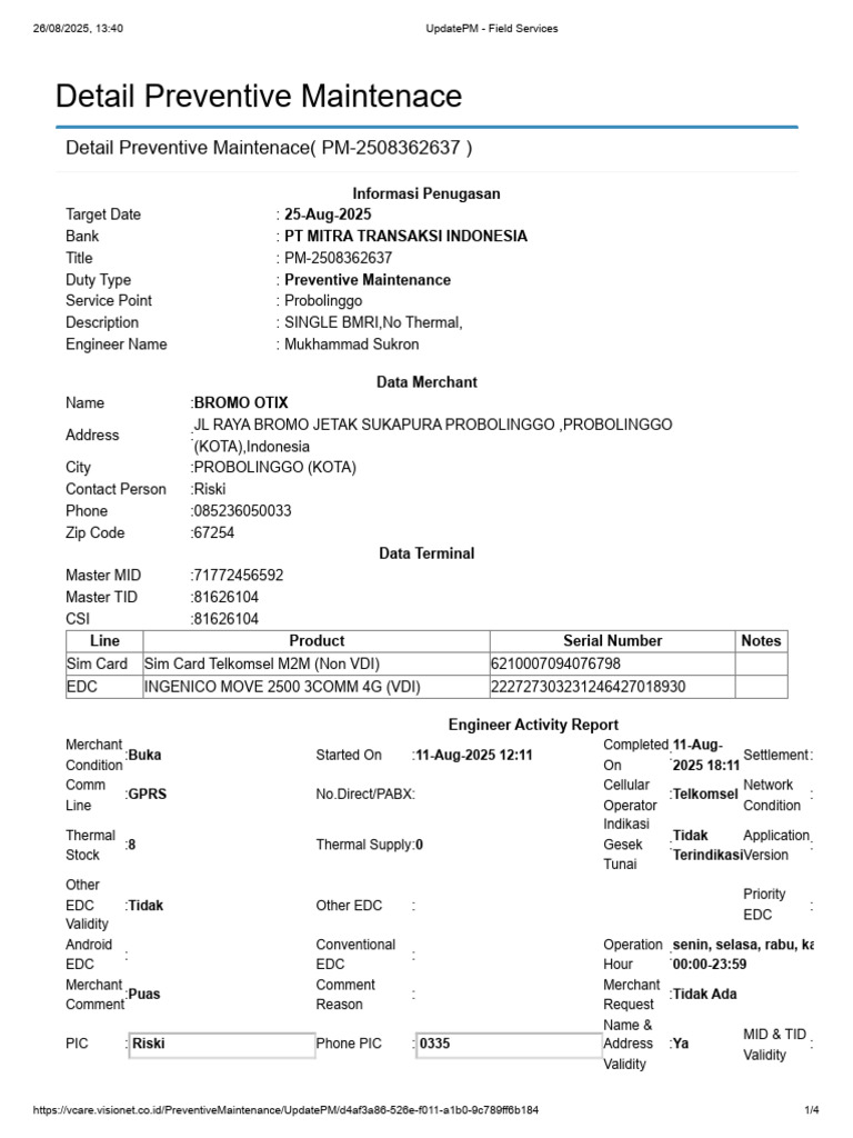 Preventive Maintenance Report PM-2508362637 | PDF | Computing | Mobile ...