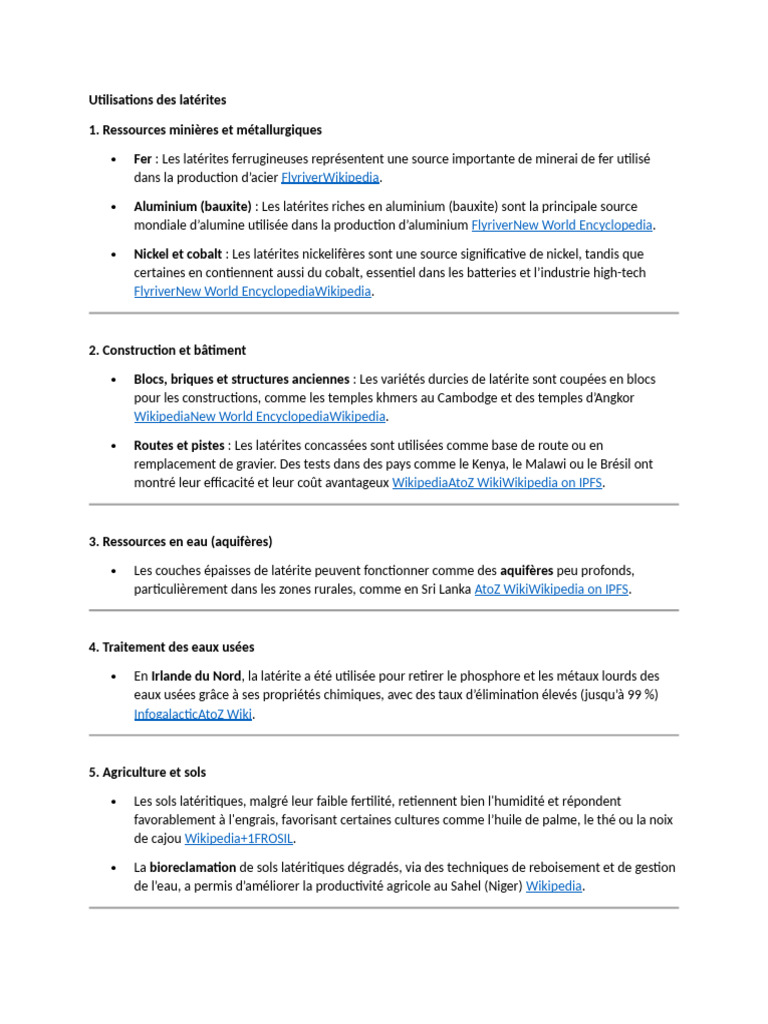 Utilisations variées des latérites | PDF | Aluminium | Fer