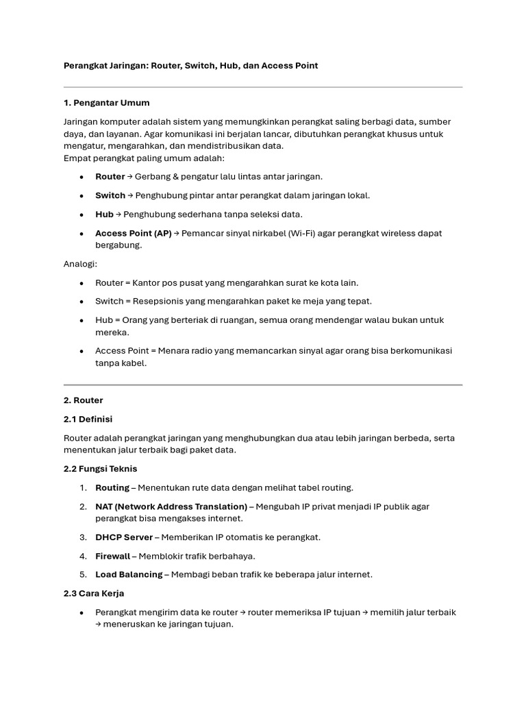 Perangkat Jaringan: Router, Switch, AP | PDF
