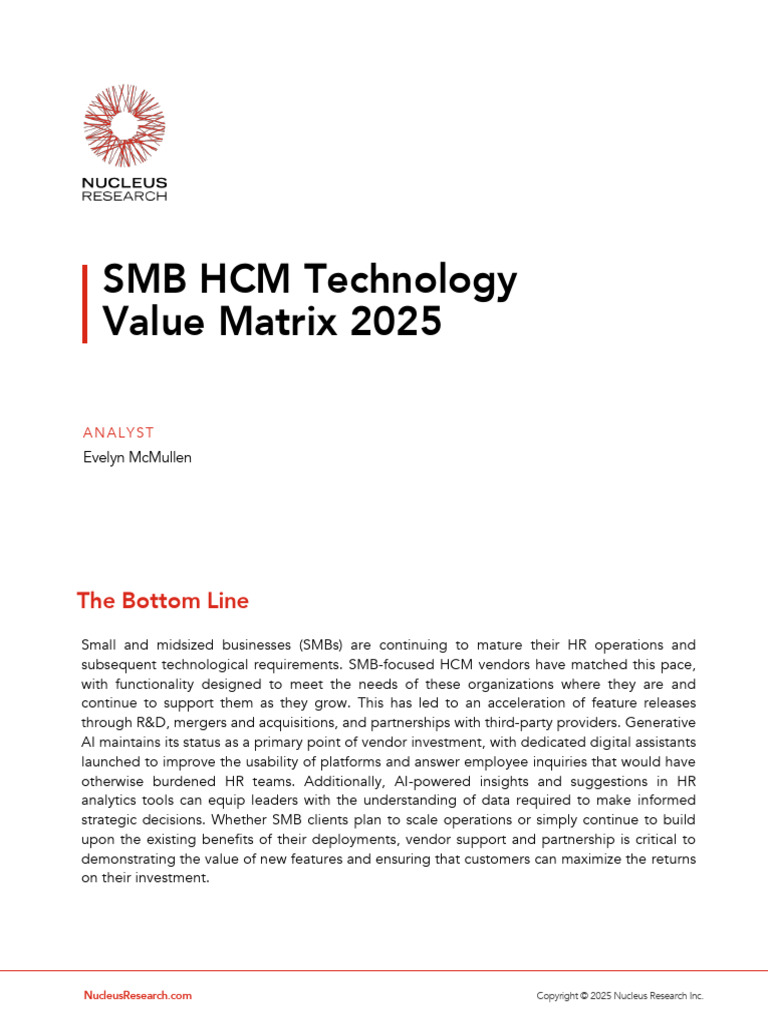 2025 SMB HCM Technology Value Matrix | PDF | Human Resource Management ...