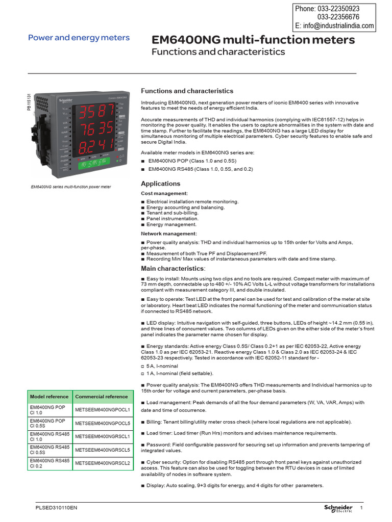 EM6400NG Multi-Function Power Meter | PDF | Ac Power | Alternating Current
