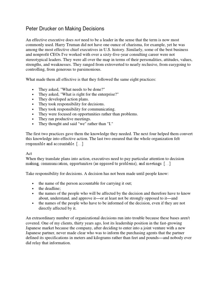 Drucker's Principles of Effective Decision-Making | PDF | Decision ...