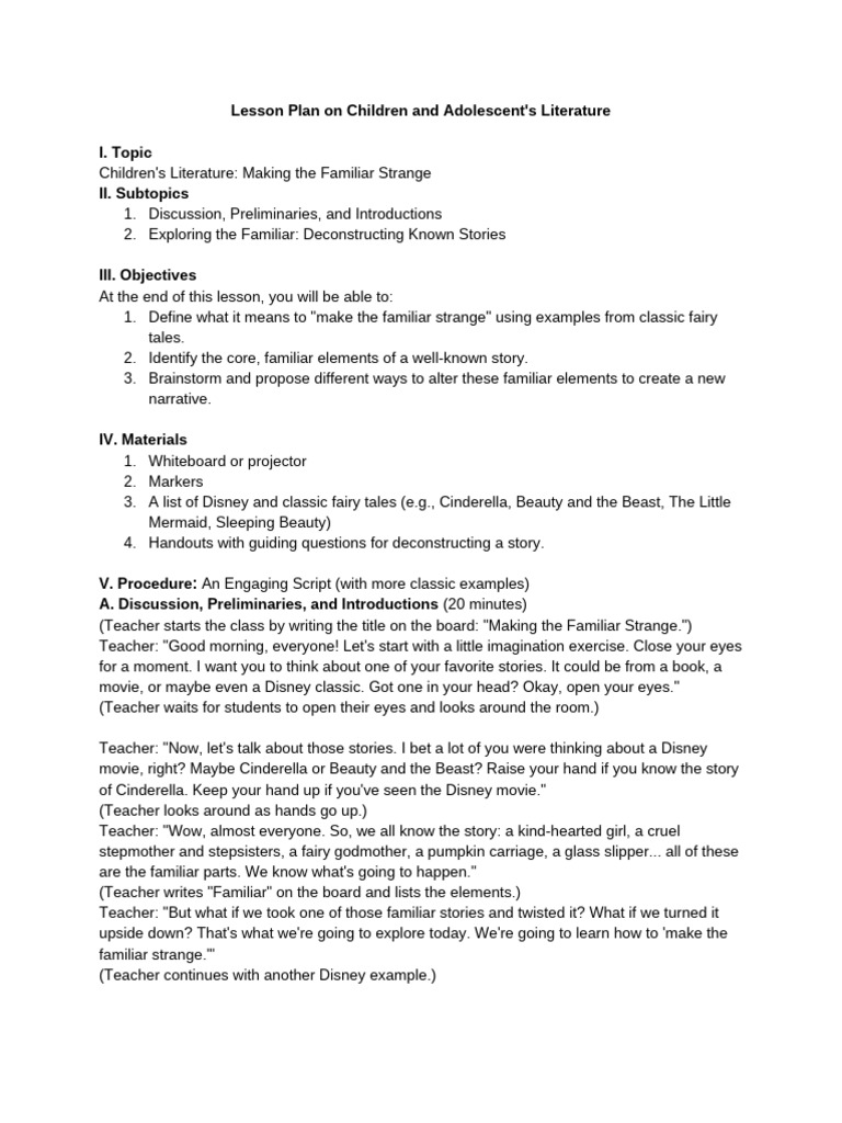 Making Familiar Stories Strange: Lesson Plan | PDF | Fairy Tales