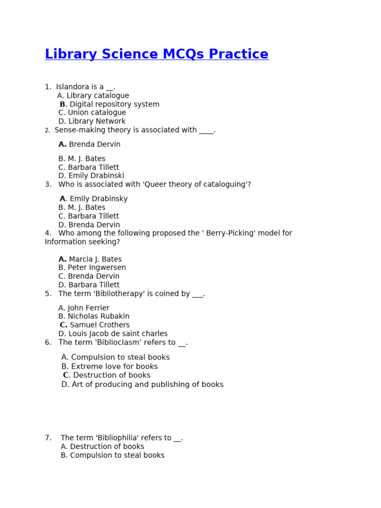Library Science MCQs for Practice | PDF