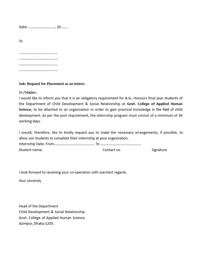 Internship Permission Request Letter | PDF