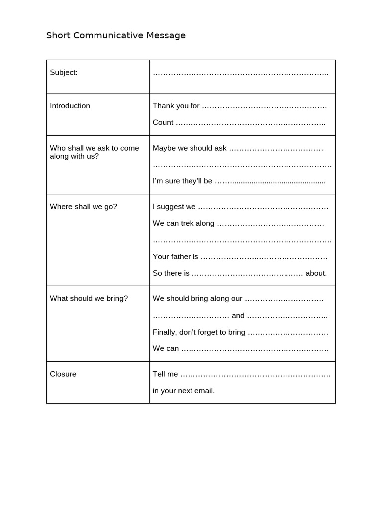 Short Communicative Message Template | PDF
