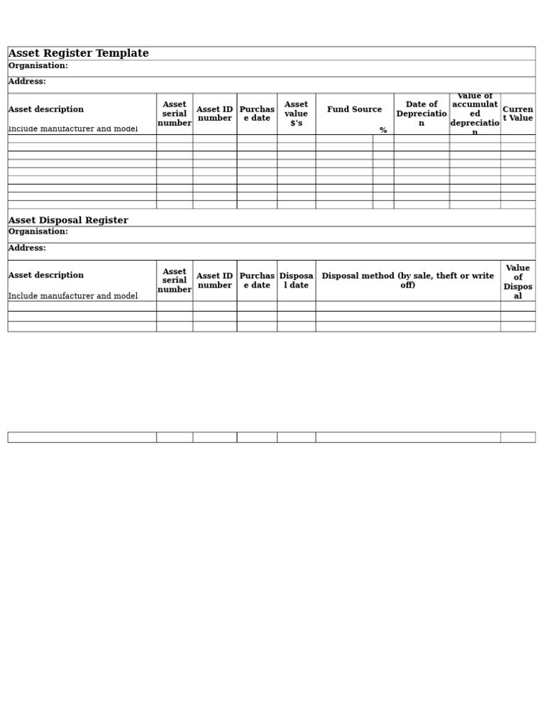 Asset Register and Disposal Template | PDF