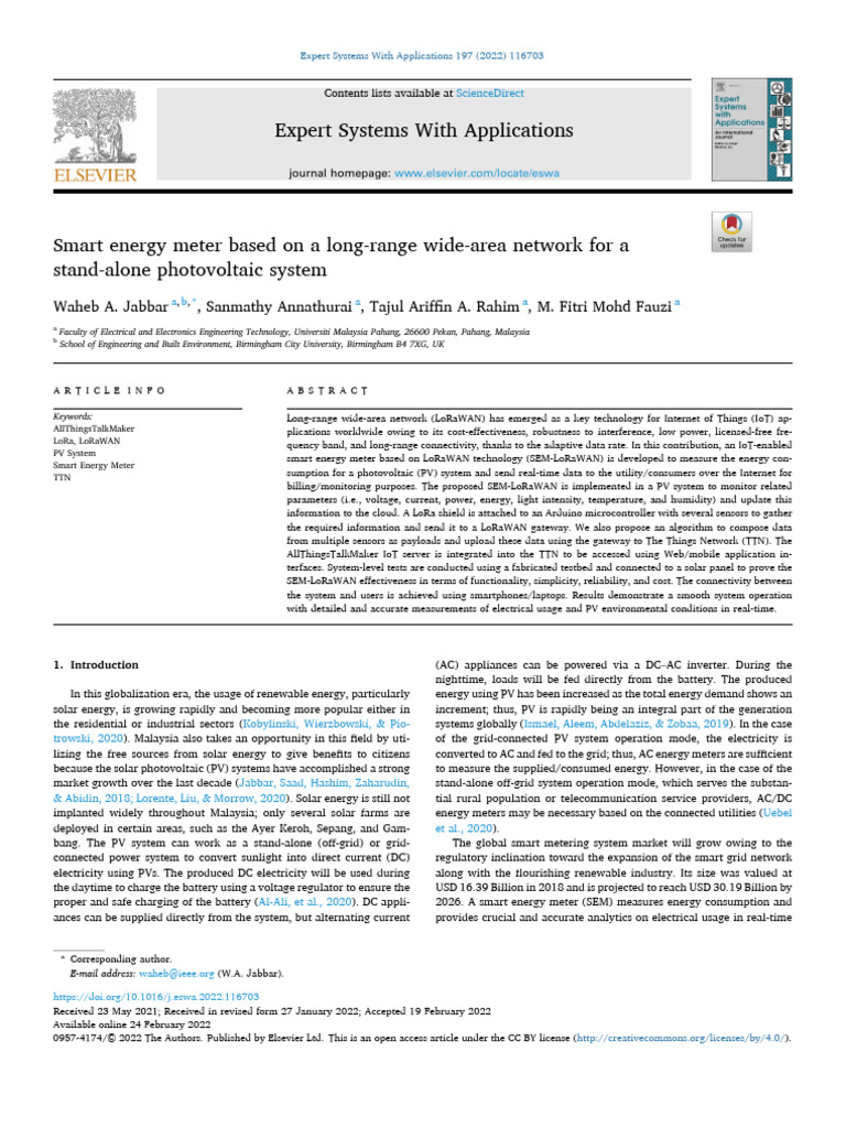 IoT-Based Smart Meter for PV Systems | PDF | Photovoltaic System ...
