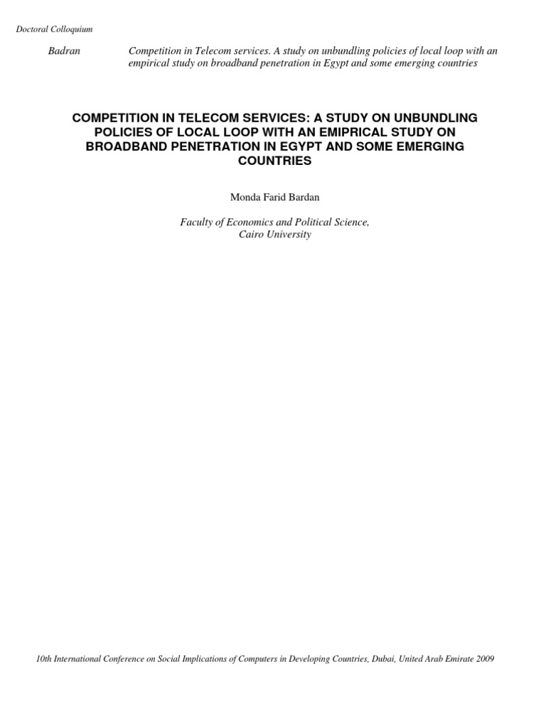Telecom Competition and Broadband in Egypt | PDF | Internet Access ...