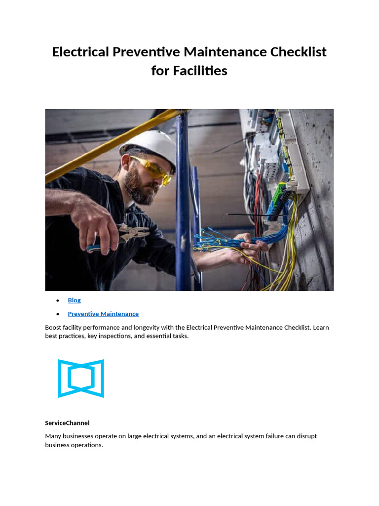 Electrical Preventive Maintenance Checklist | PDF | Return On ...