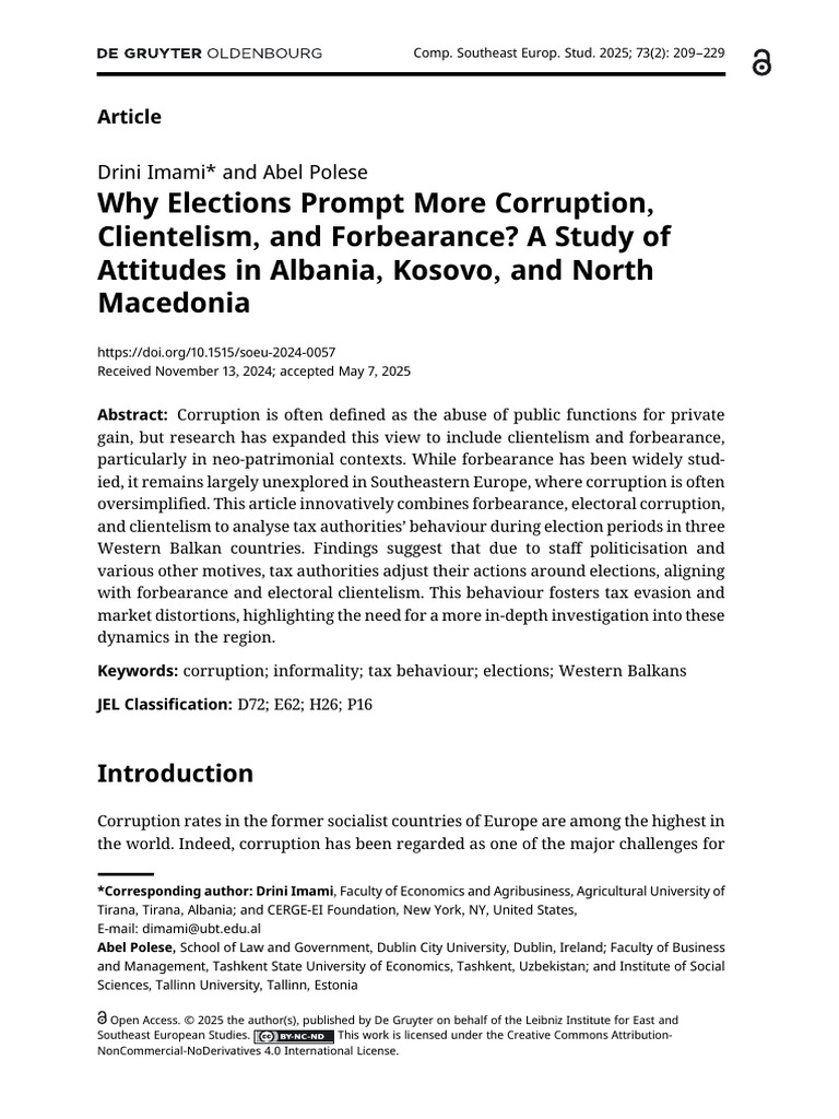 Election-Driven Corruption in the Balkans | PDF | Survey Methodology ...